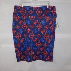 Lularoe Cassie Womens 3XL Blue Pink abstract Pattern Body Con Pencil Skirt NEW